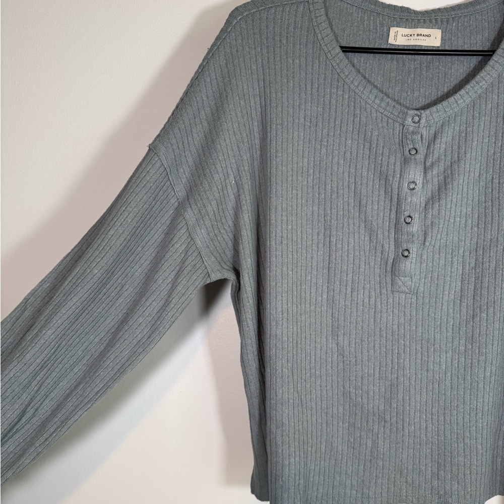 Lucky Brand Blue Waffle Knit Long Sleeve Henley Top Size Large - Picture 3 of 6